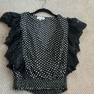 Listicle polkadot and lace cross cross blouse size small.
